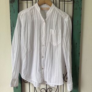 Cali Dreaming White Crinkle Cotton Button Front Shirt XS